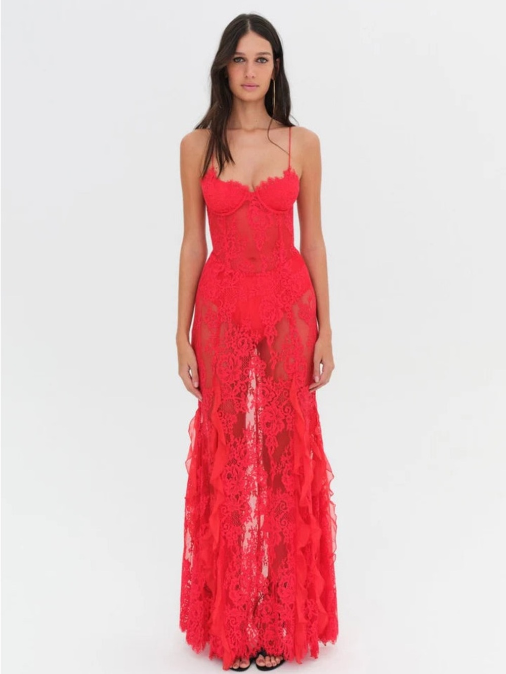 NWT FOR LOVE & LEMONS Shirley Lace Maxi Dress In Red ~ Size XS RETAIL $420